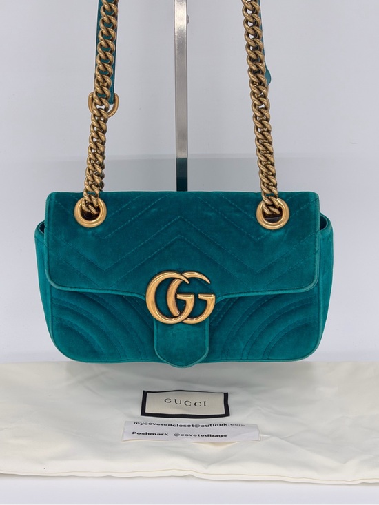 Gucci Handbags - Gucci Teal Velvet GG Marmont Shoulder Bag with Gold Hardware Gorgeous!!!